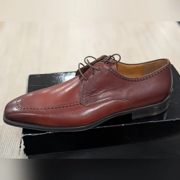 $425 Mens MAGNANNI Helios Apron Toe Derby Dress Shoes Cognac 12 D